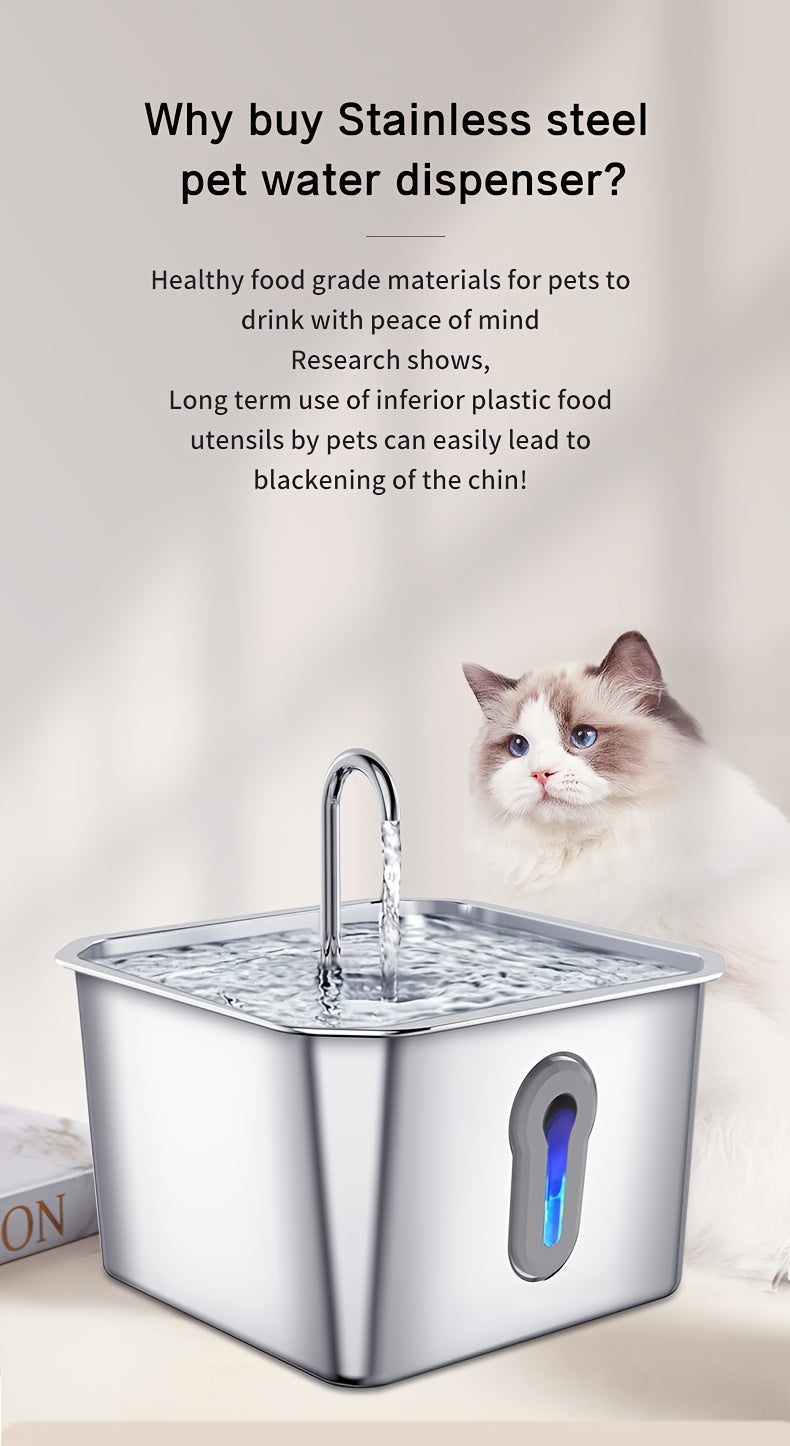 Stainless Steel Cat Water Fountain, 134oz/4L Automatic Pet Water Fountain With Ultra-Quiet Pump for Cats Dogs, Multiple Pets